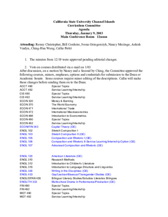 Curriculum Committee Meeting Minutes for January 9, 2003 thumbnail