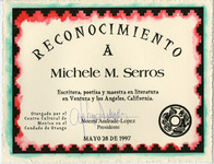 Reconocimiento to Michele Serros from Centro Cultural de México en el Condado de Orange thumbnail