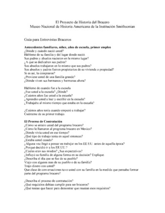 Bracero Oral History Project Interview Questions in Spanish thumbnail