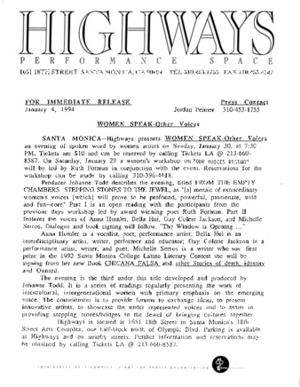 Highways Performance Space Women Speak--Other Voices thumbnail