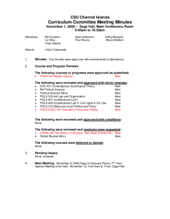 Curriculum Committee Meeting Minutes for November 1, 2006 thumbnail