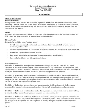 Office of the President 2007-2008 Budget Request thumbnail