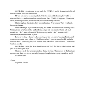 Angeleena Yeldell Narrative on COVID-19 thumbnail