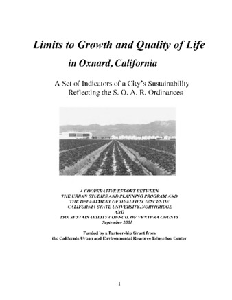 Limits to Growth and the Quality of Life in Oxnard, California thumbnail