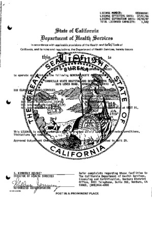 Camarillo State Hospital License thumbnail