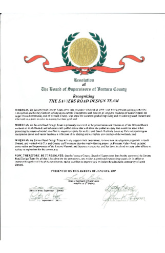 Recognition of the Saviers Road Design Team, Ventura County Board of Supervisors thumbnail