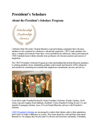 President's Scholars: About the President's Scholars Program thumbnail