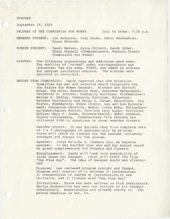 Minutes September 10, 1985 thumbnail