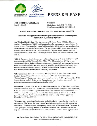 LOCAL GROUPS CLAIM VICTORY AT END OF LNG PROJECT thumbnail