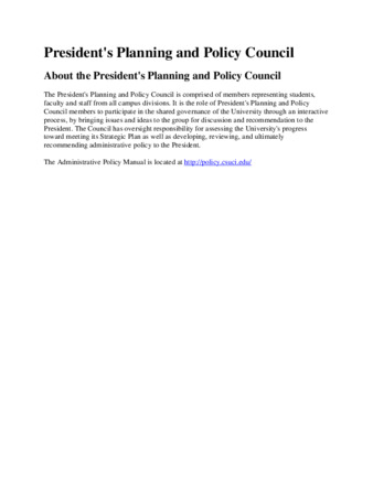 President's Planning and Policy Council: About the President's Planning and Policy Council thumbnail