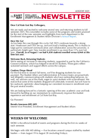 Cal State East Bay Enrollment Management and Student Affairs Newsletter thumbnail