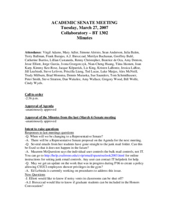 Academic Senate Meeting Minutes for March 27, 2007 thumbnail