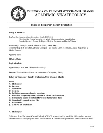 SP 08-02 Policy on Temporary Faculty Evaluation (Supersedes SP 05-31) thumbnail