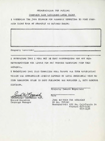 Authorization for Posting Campaign Sign Locations - - Large Signs thumbnail
