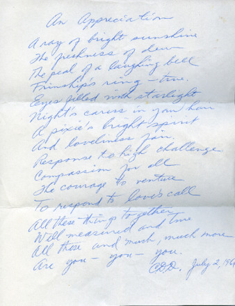 Poem from Carl D. Duncan to Patricia Whiting, July 2, 1964 thumbnail