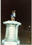 Michele and a friend standing on a pillar thumbnail