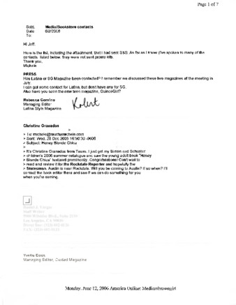 Email chain to Michele Serros thumbnail