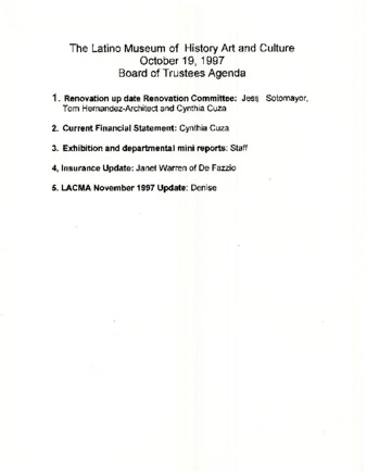 Oct. 19, 1997 The Latino Museum Board of Trustees Agenda thumbnail