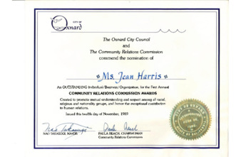 City of Oxnard nomination of Jean Harris for the Community Relations Commission Awards thumbnail