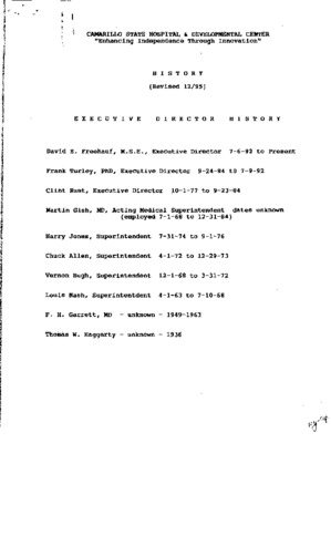 Camarillo State Hospital History; 12/95 Revision thumbnail