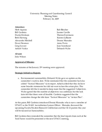 University Planning and Coordinating Council Meeting Notes February 26, 2009 thumbnail