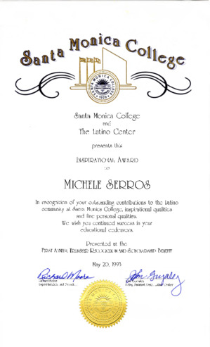 Inspirational Award to Michele Serros awarded to her by Santa Monica College and The Latino Center thumbnail
