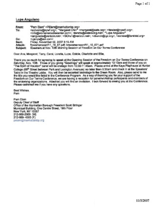 Thank you Email from Pam Elam in Regards to Speaking at the Opening Session of the Freedom on Our Terms Conference thumbnail