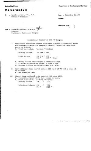 Camarillo State Hospital Psychiatric Technician Memo thumbnail