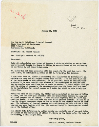Letter from Donald S. Nelson to Maurice P. McCaffrey, January 11, 1951 thumbnail