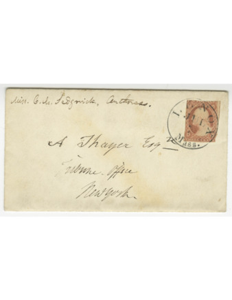 Envelope for a letter from Miss "C. M. Sedgwick, authoress" in Lennox, Mass., to A. W. Thayer in New York, dated 7 Jul (year unknown). thumbnail