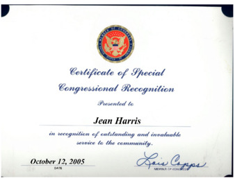 Certificate of Special Congressional Recognition thumbnail