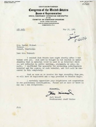 Letter to Jane Tolmach from Jack Howard thumbnail