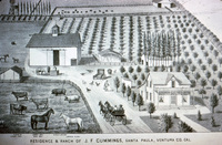 Drawing of the Residence and Ranch of J.F. Cummings, Santa Paula, CA thumbnail