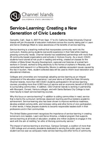 Service-Learning: Creating a New Generation of Civic Leaders thumbnail