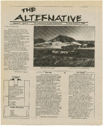 The Alternative, volume 1, issue 5, August 5, 1986 thumbnail