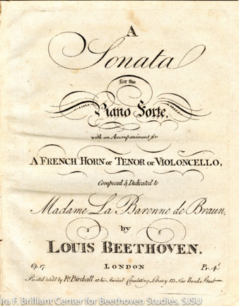Sonata for horn and piano in F major, op. 17, published by Birchall, piano part thumbnail