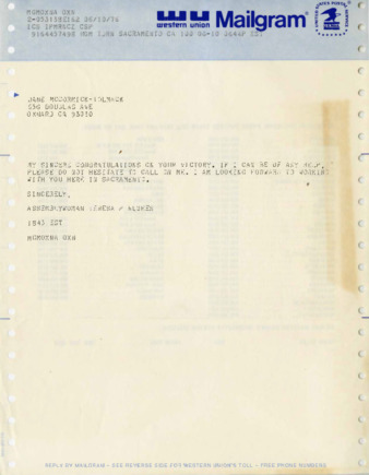 Letter to Jane Tolmach from Assemblywoman Teresa P. Hughes thumbnail