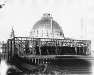 William T. Senson and party on south side of Redwood Building under construction thumbnail