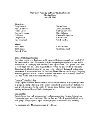 University Planning and Coordinating Council Meeting Notes June 28, 2007 thumbnail