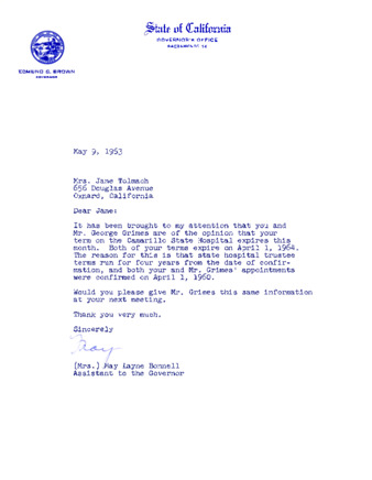 Letter to Jane Tolmach; From May Layne Bonnell thumbnail