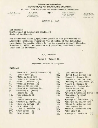 California State Legislative Board Brotherhood of Locomotive Engineers Election Reccomendations thumbnail