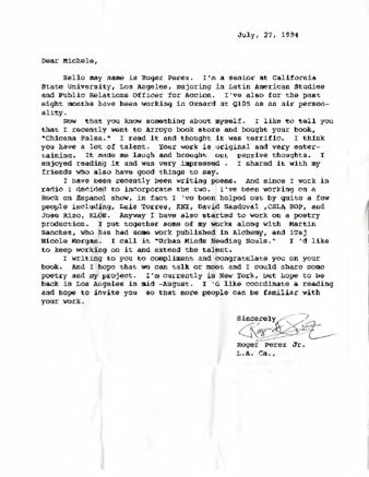 Letter from Roger Perez thumbnail