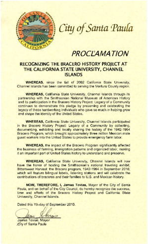 City of Santa Paula: Recognition for the Bracero History Project thumbnail