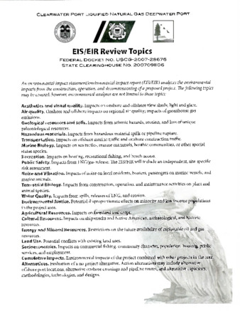 EIS/EIR Review Topics: STATE CLEARINGHOUSE NO. 2007091106 thumbnail