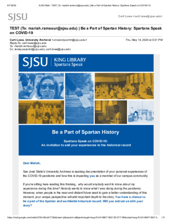 Library Marketing Message Soliciting Submissions for COVID-19 Collection thumbnail