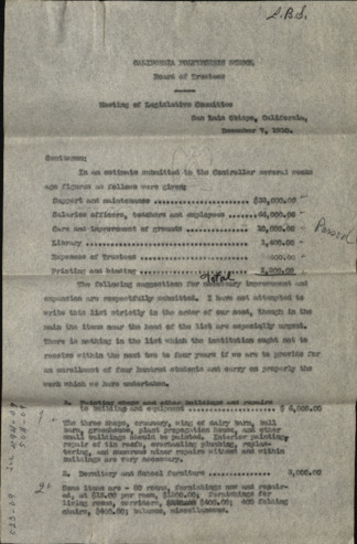 Report to Meeting of Legislative Committee, California Polytechnic School Board of Trustees, December 7, 1910 thumbnail