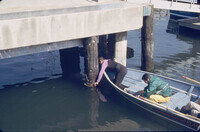 Sean and Ed Salinas retrieving larval assay outplants from creosote and concrete pilings thumbnail
