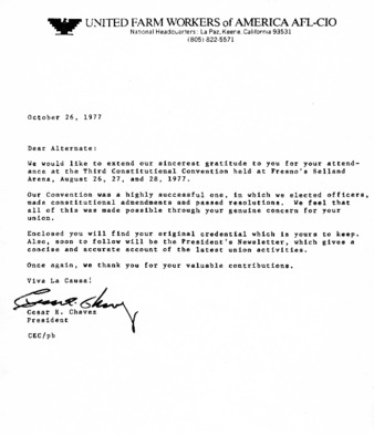 Letter from Cesar Chavez to UFW members thumbnail