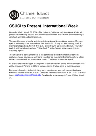 CSUCI to Present International Week thumbnail