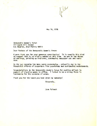 Letter to Members of the Democratic Women's Forum from Jane Tolmach thumbnail